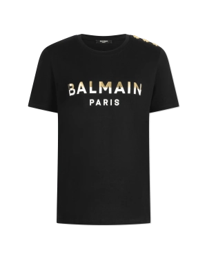 3 Button Foil-Printed Logo T-Shirt