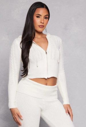 Almost Famous Cable Knit Zip Front Hoodie