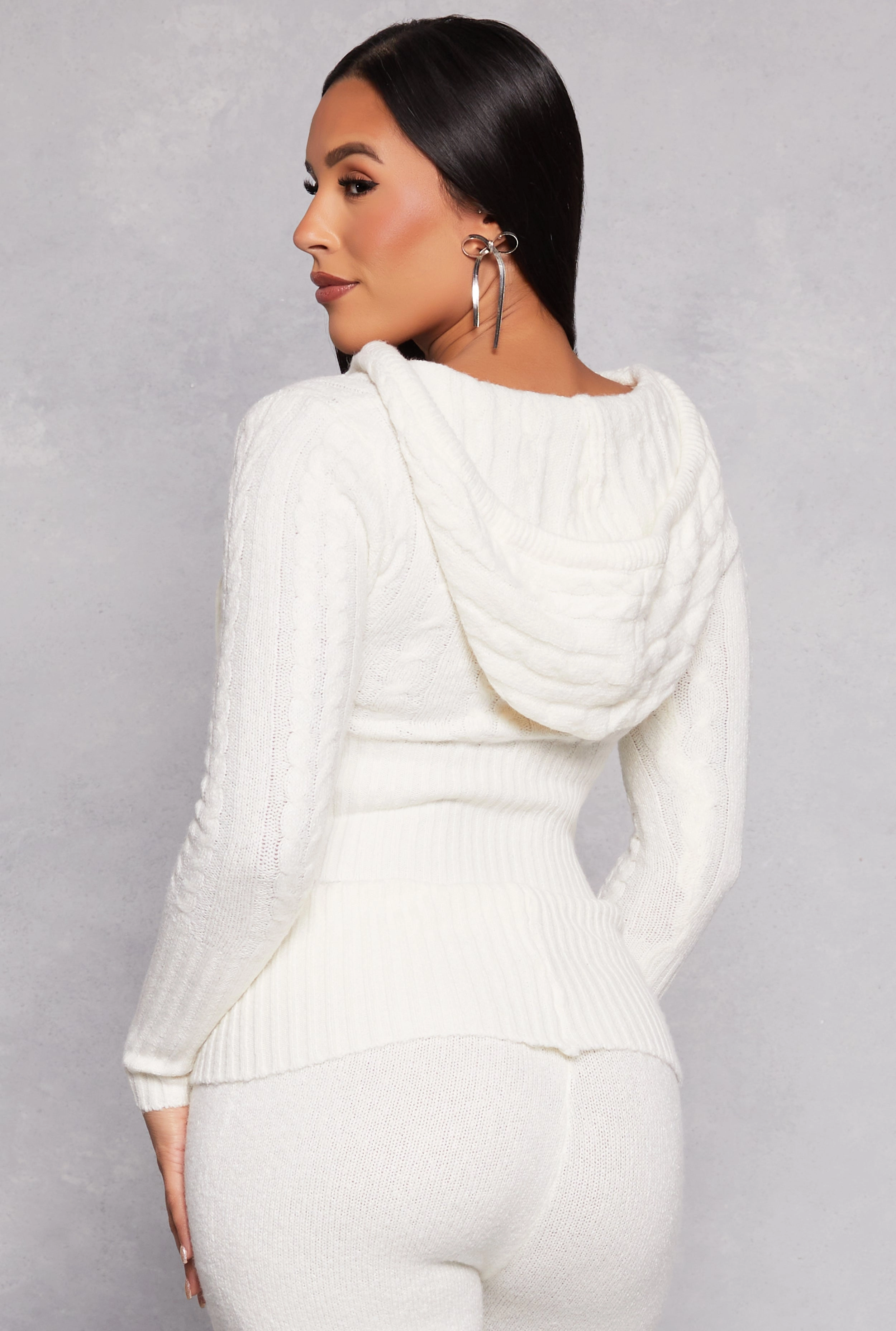 Almost Famous Cable Knit Zip Front Hoodie