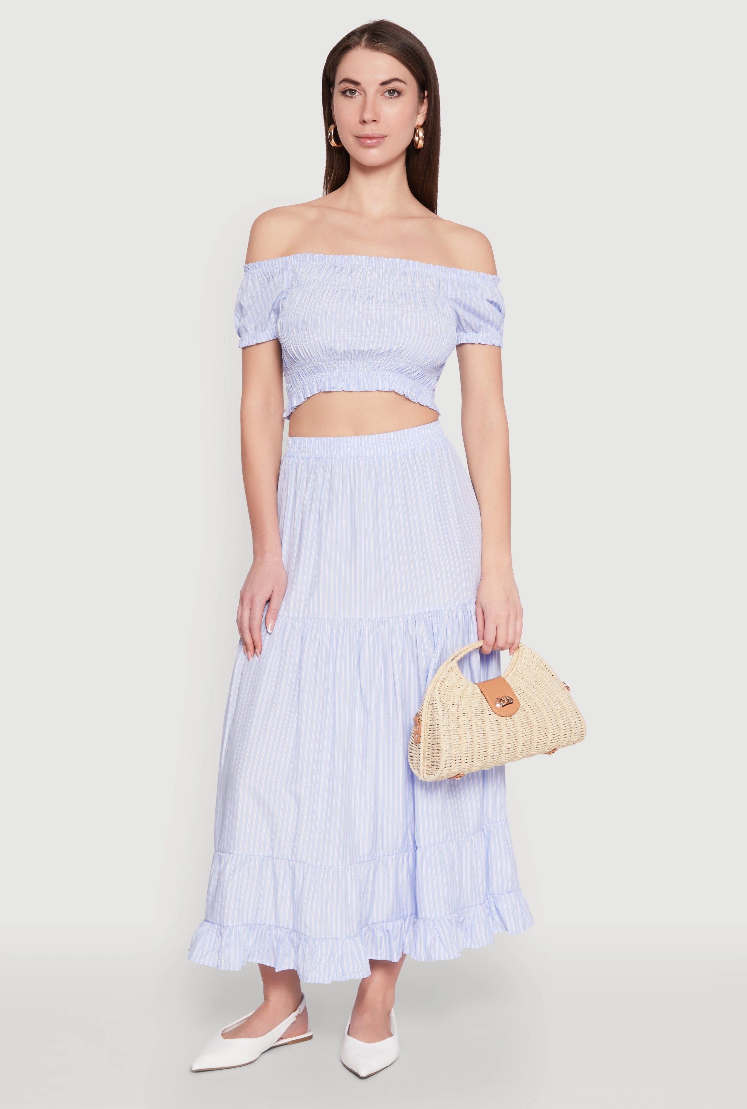 Almost Famous Pinstripe Smocked Crop Top