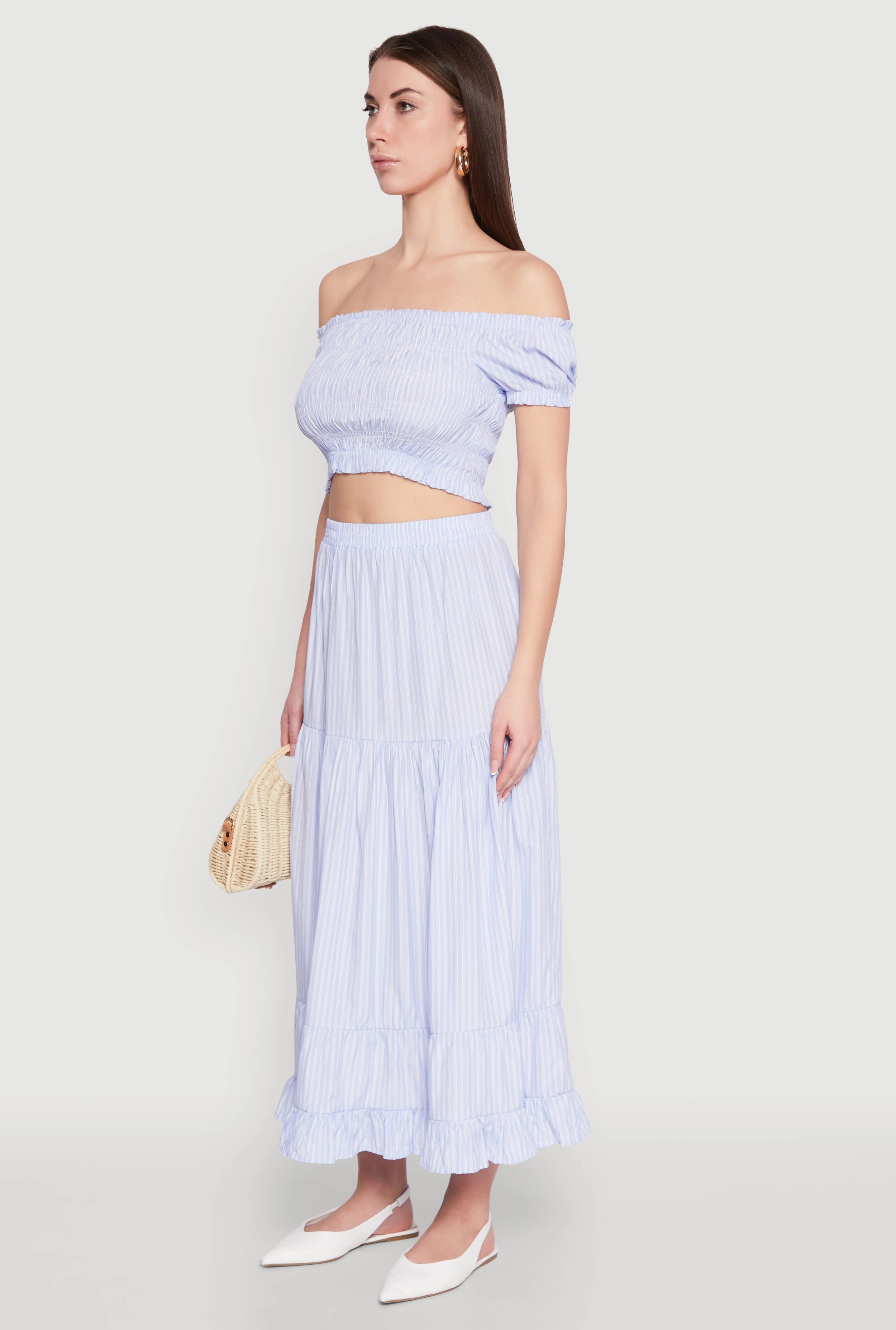 Almost Famous Pinstripe Smocked Crop Top