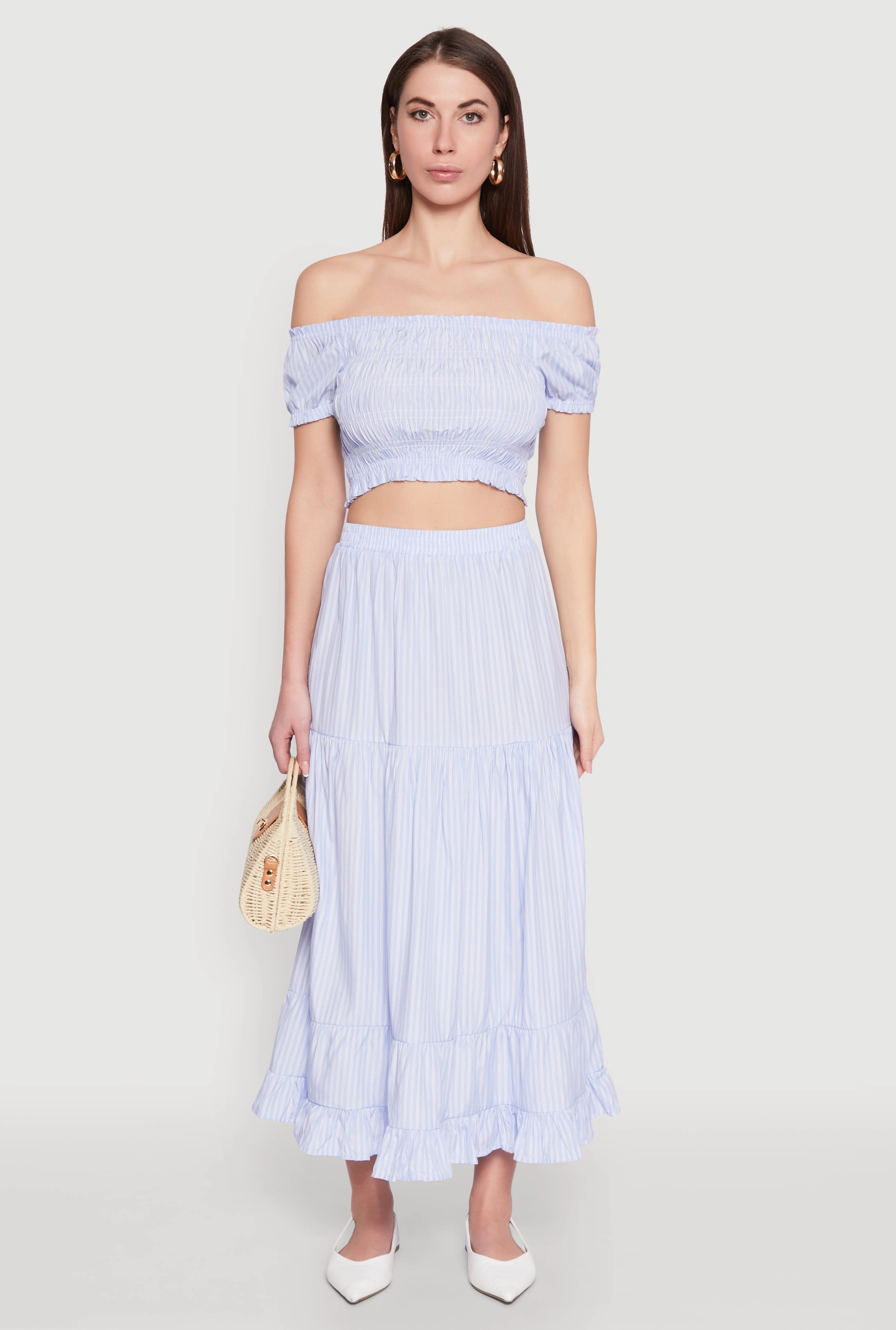 Almost Famous Pinstripe Smocked Crop Top