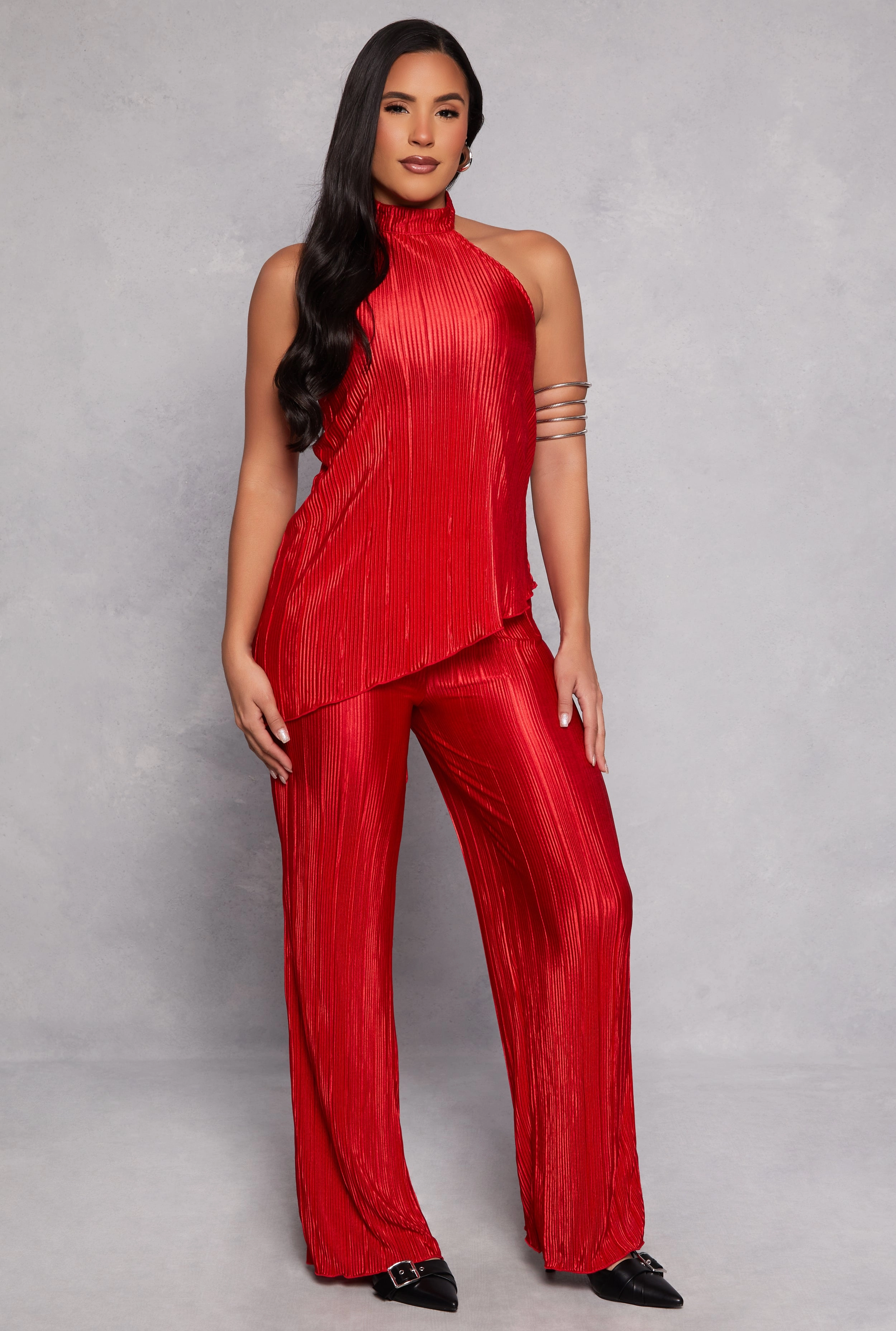 Almost Famous Plisse Asymmetrical Hem Halter Top