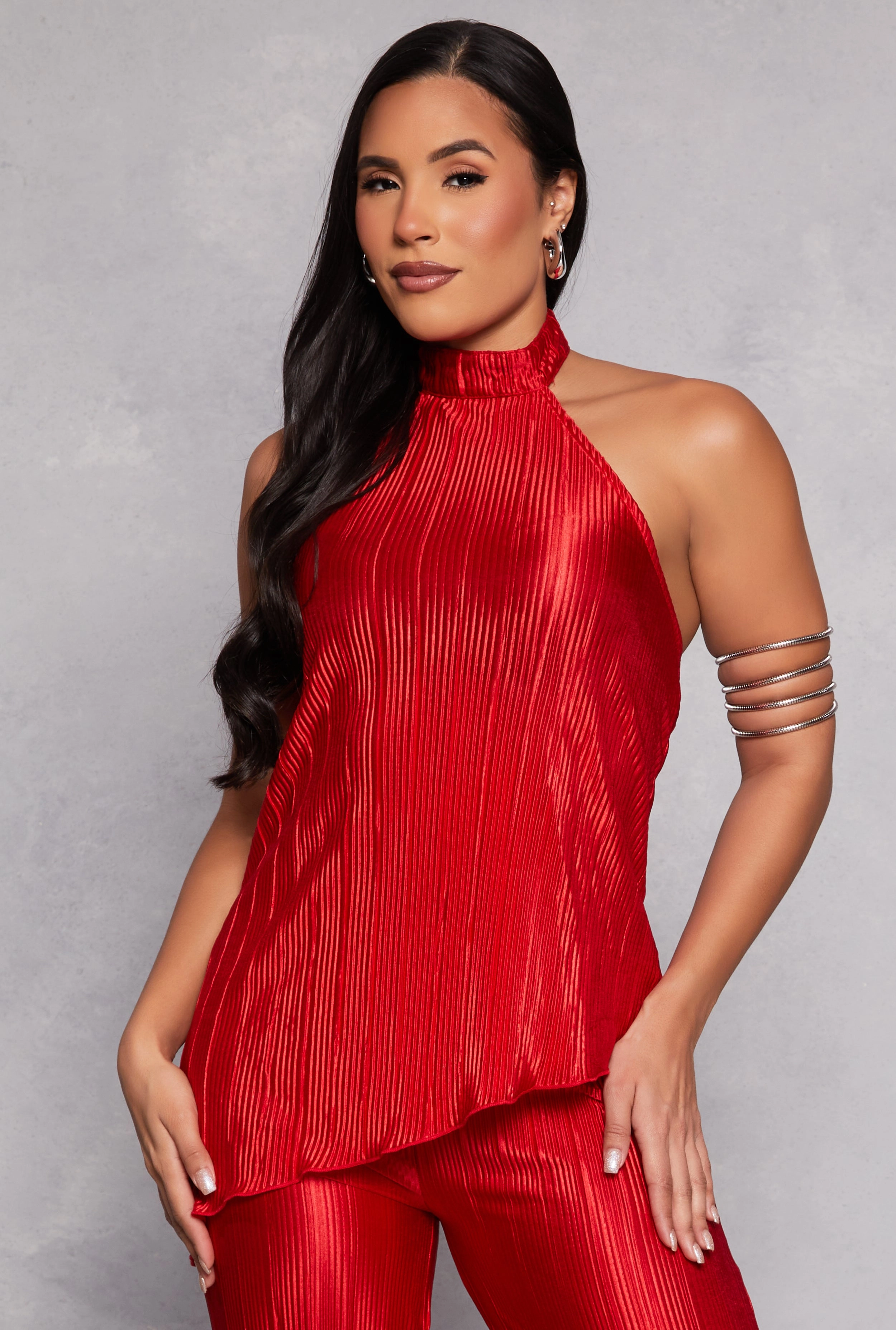 Almost Famous Plisse Asymmetrical Hem Halter Top
