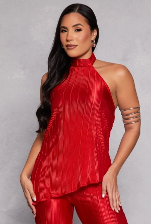 Almost Famous Plisse Asymmetrical Hem Halter Top