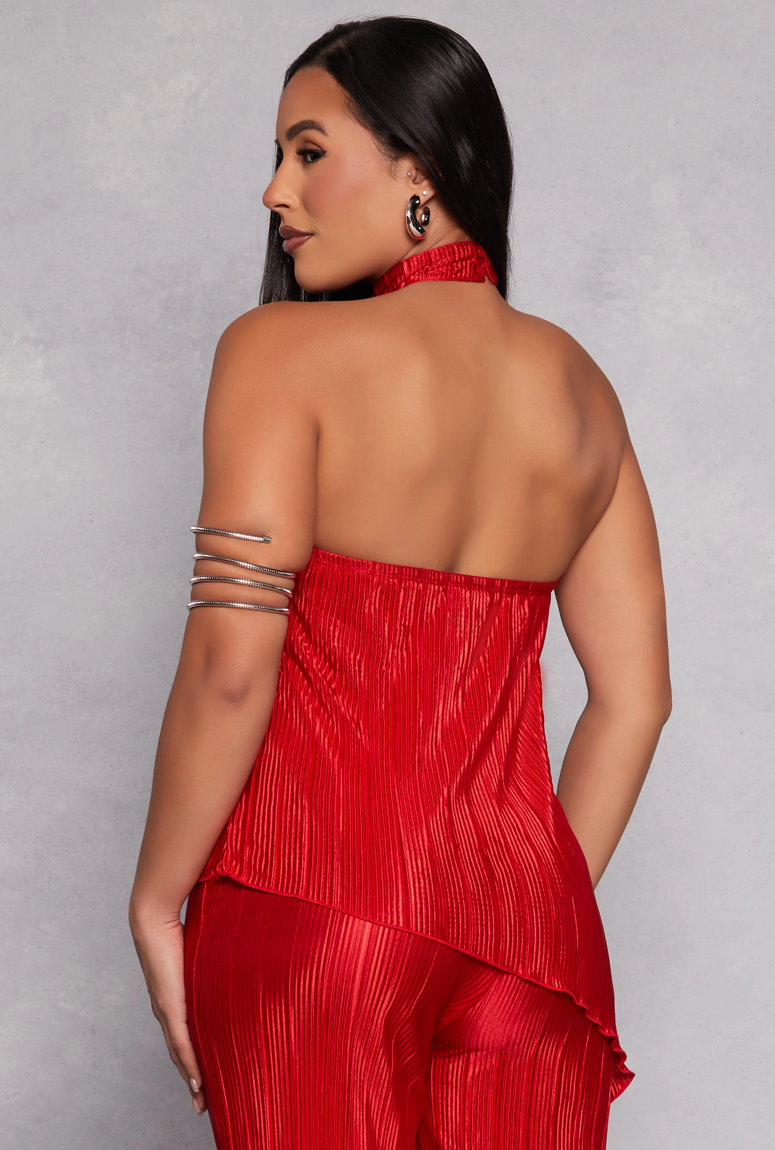 Almost Famous Plisse Asymmetrical Hem Halter Top