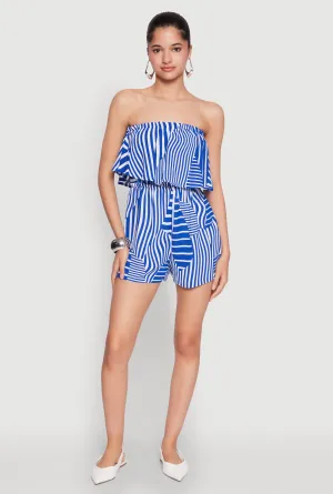 Assorted Stripe Print Ruffle Overlay Romper