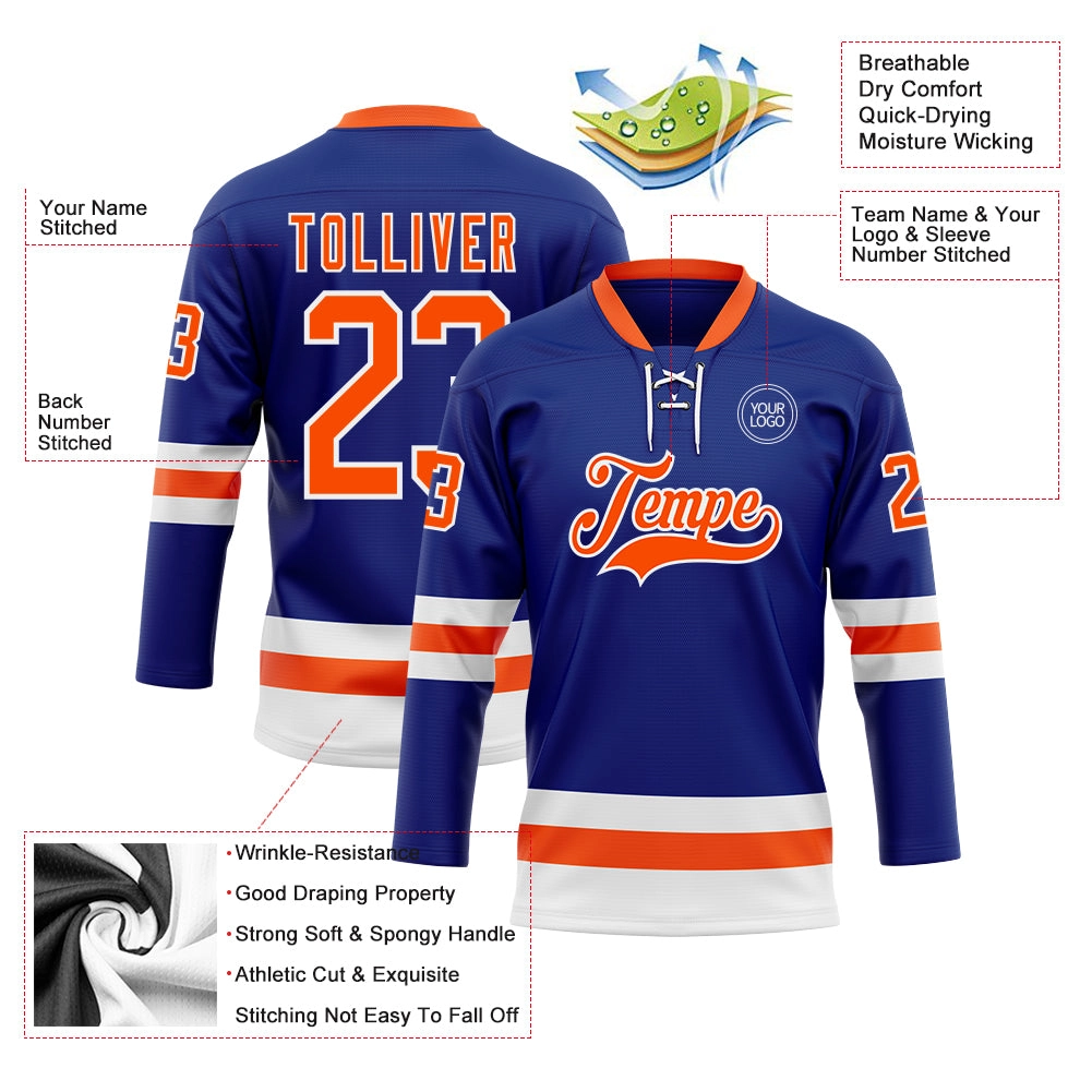 Custom Royal Orange-White Hockey Lace Neck Jersey