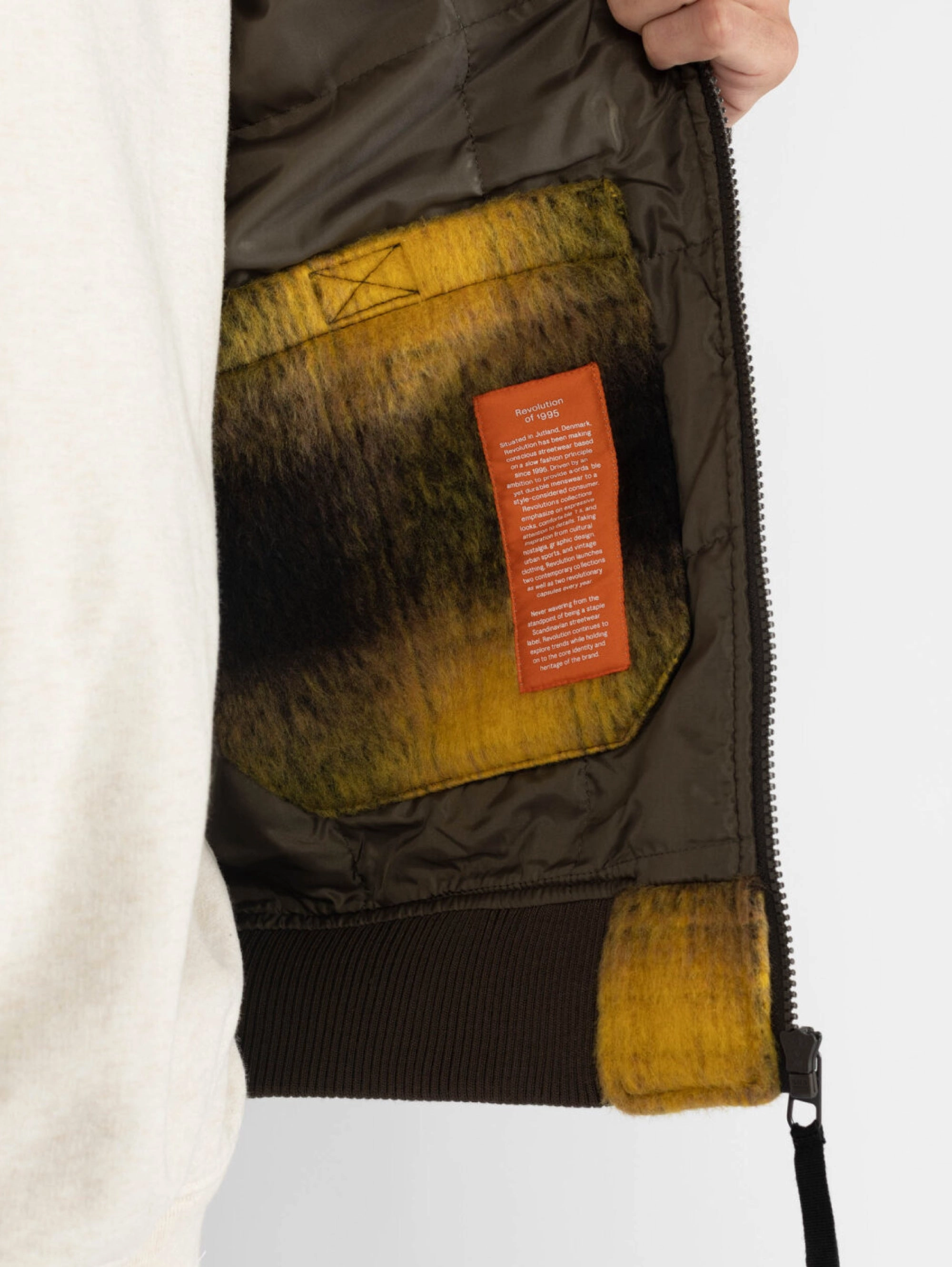 Dark Yellow Checked Fleece Bomber Jacket
