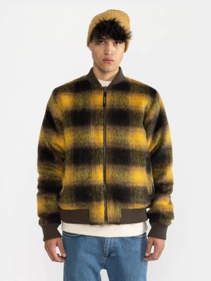 Dark Yellow Checked Fleece Bomber Jacket