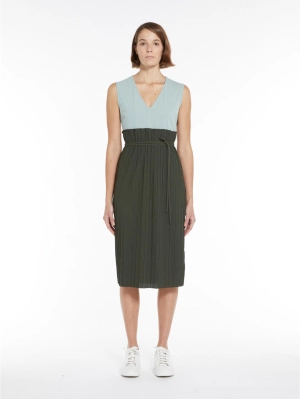 Dress with Body and Longuette in Jersey Plissé Verde