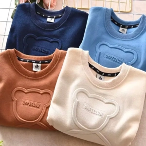 Kids Cotton Tops Embossed Bear Sweatshirt Pullover