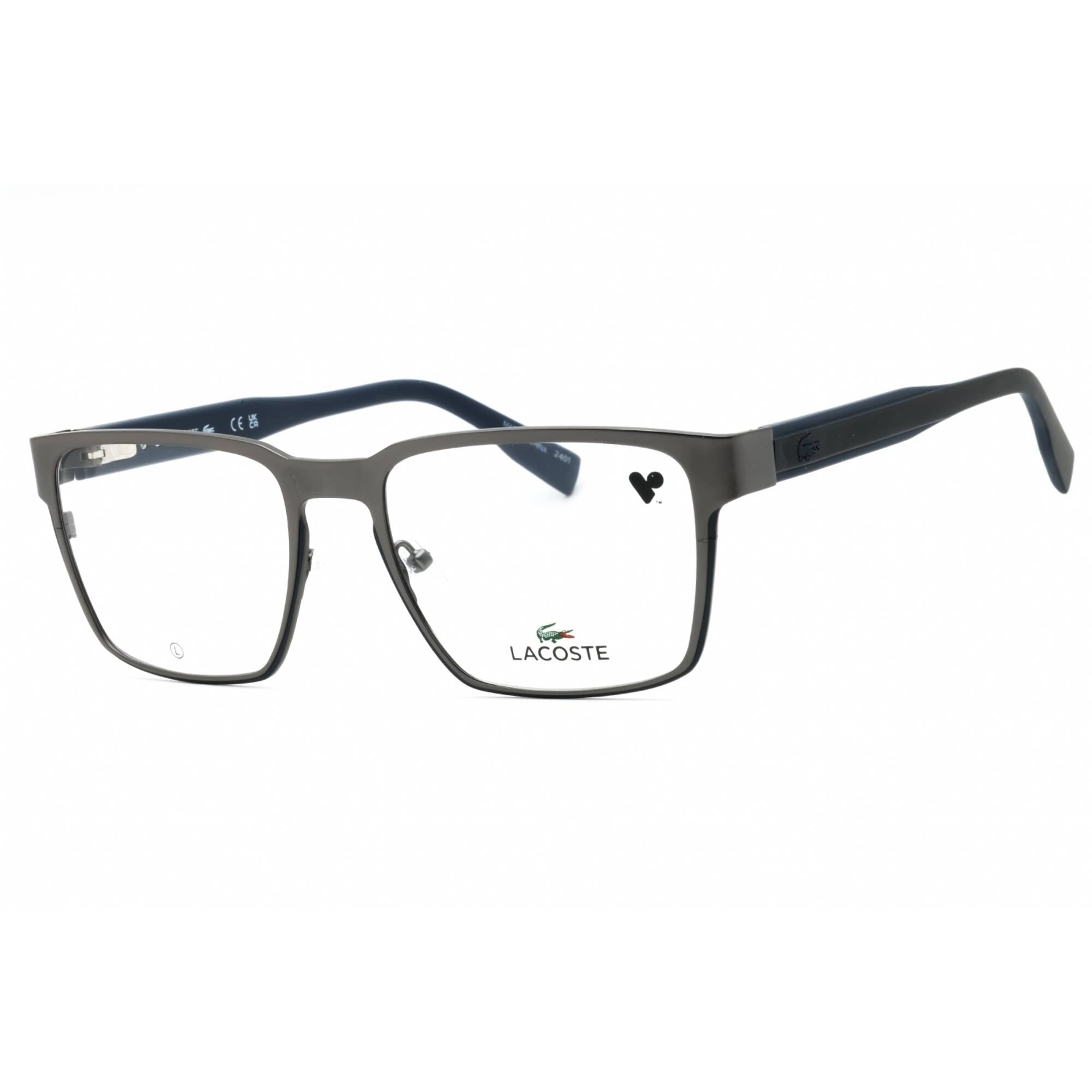 Lacoste Men's Eyeglasses - Matte Dark Gunmetal Metal Square Full Rim Frame | L2293 033