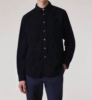 'le Soir' Print Corduroy Shirt In Dark Navy