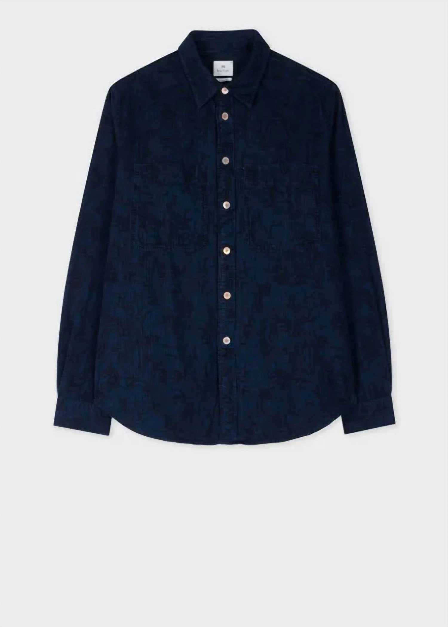 'le Soir' Print Corduroy Shirt In Dark Navy