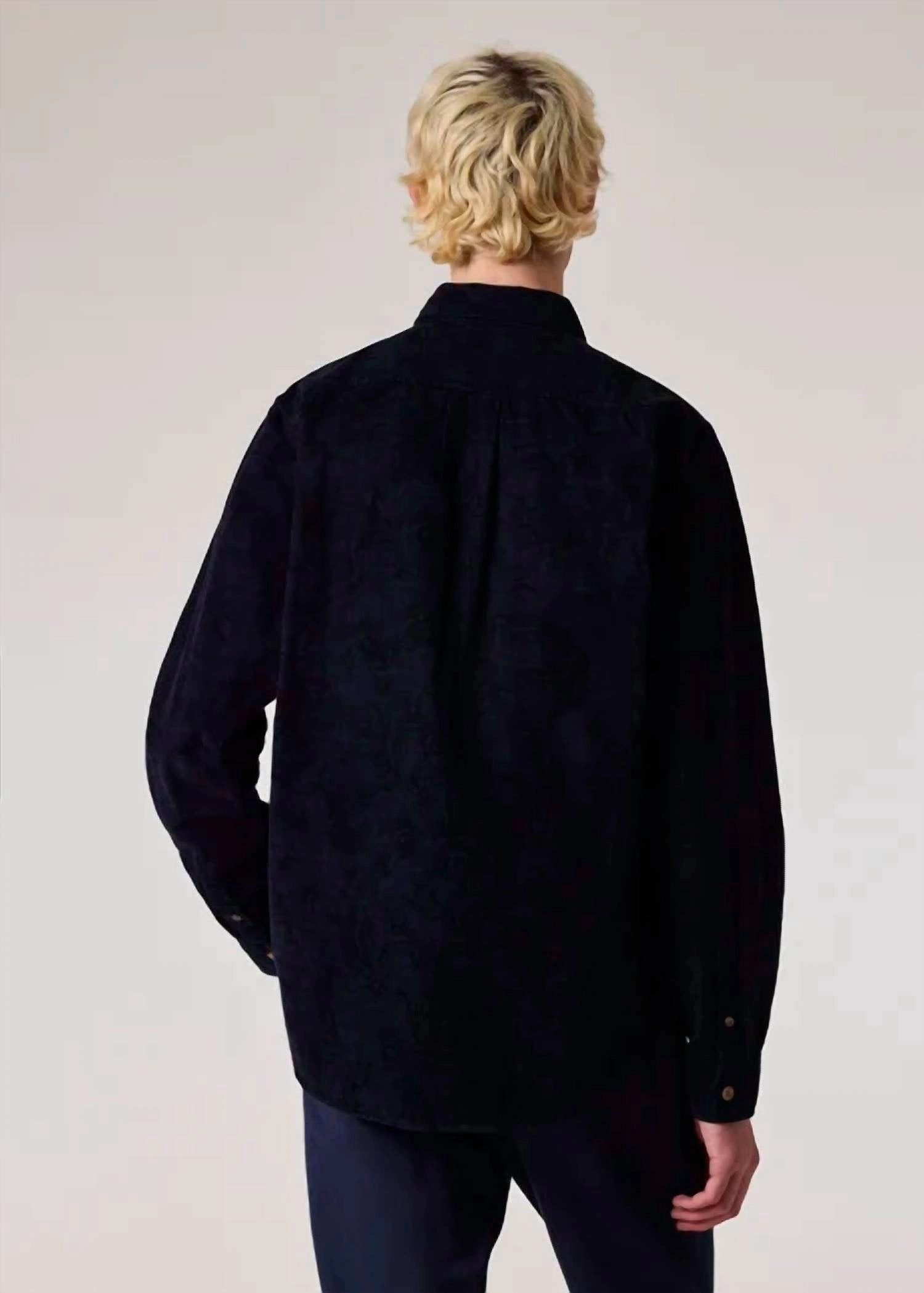 'le Soir' Print Corduroy Shirt In Dark Navy