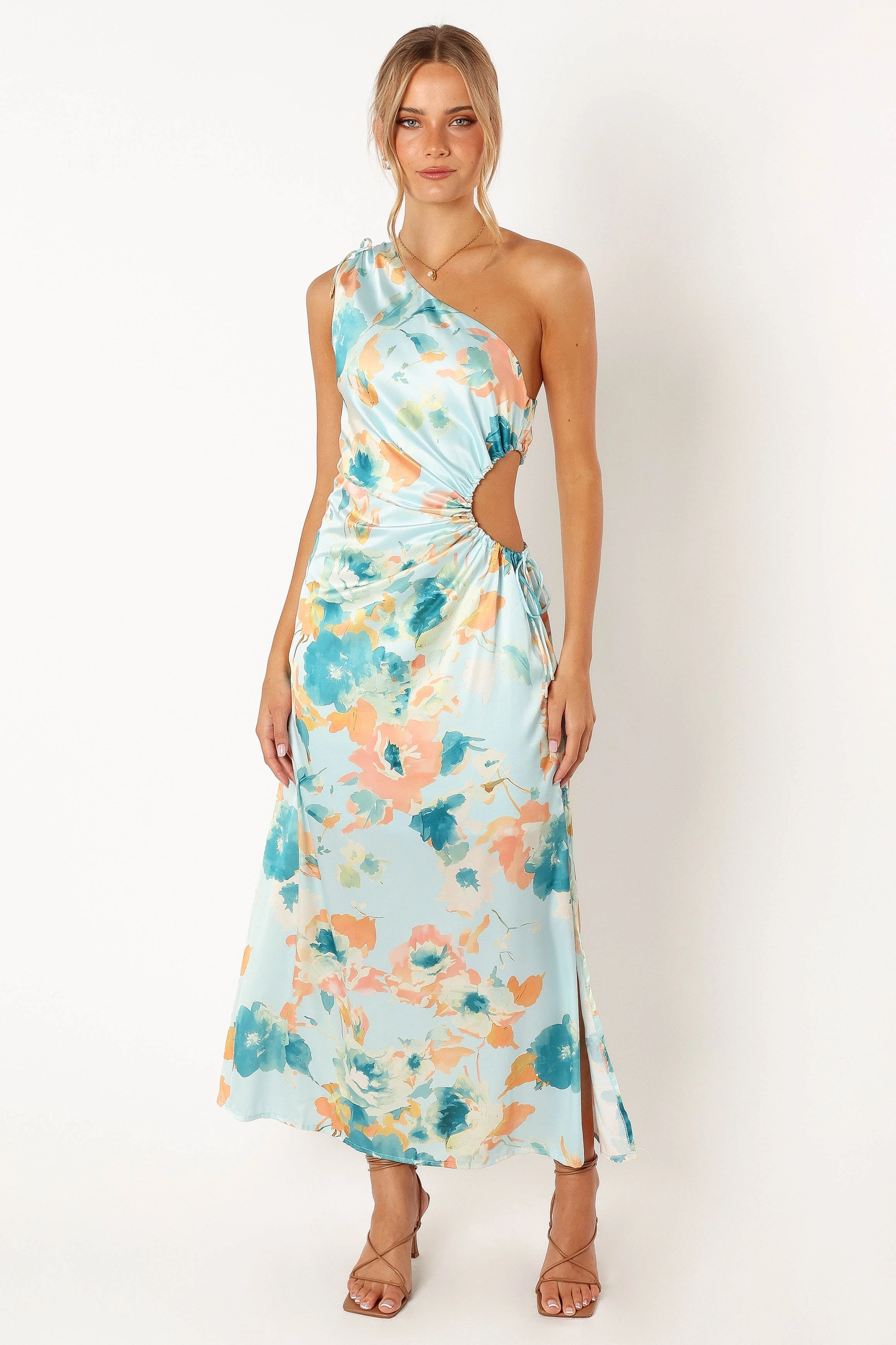 Leighton One Shoulder Midi Dress - Light Blue