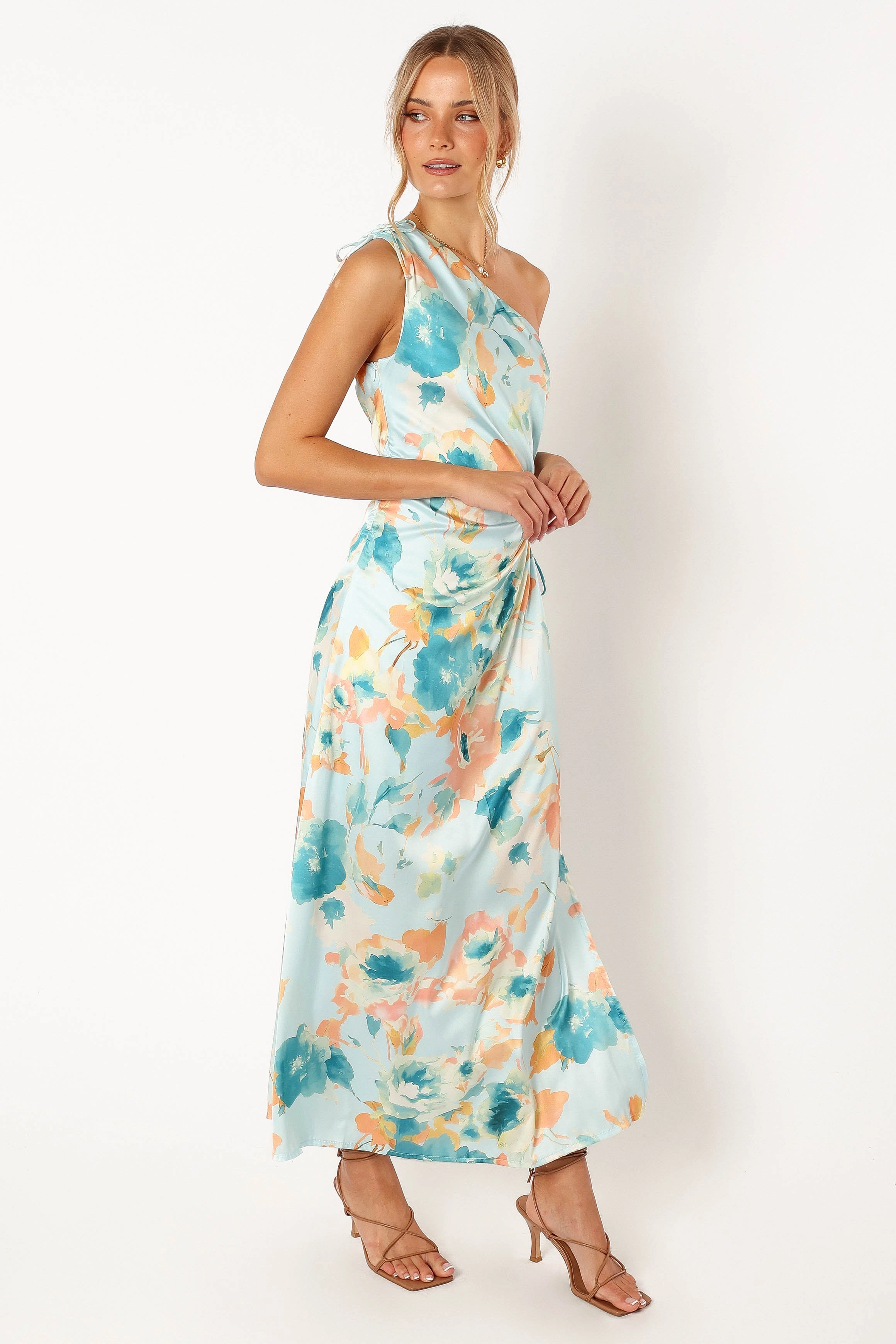 Leighton One Shoulder Midi Dress - Light Blue