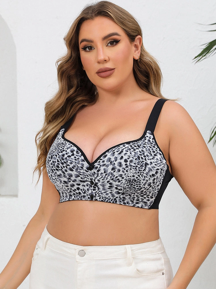 Leopard Print Wireless Front Closure Vest-Style Bra