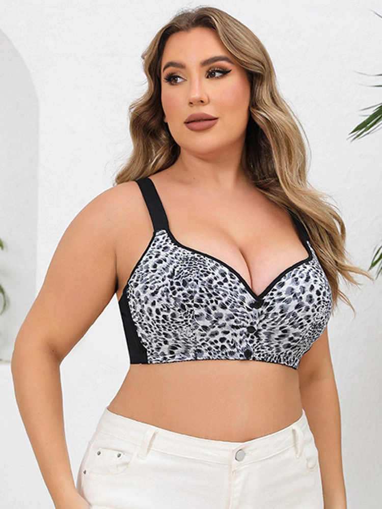 Leopard Print Wireless Front Closure Vest-Style Bra
