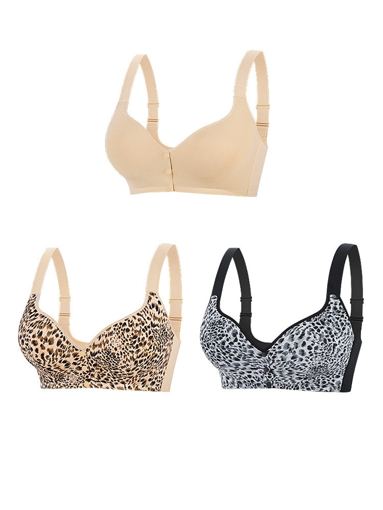 Leopard Print Wireless Front Closure Vest-Style Bra