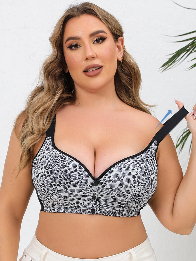 Leopard Print Wireless Front Closure Vest-Style Bra