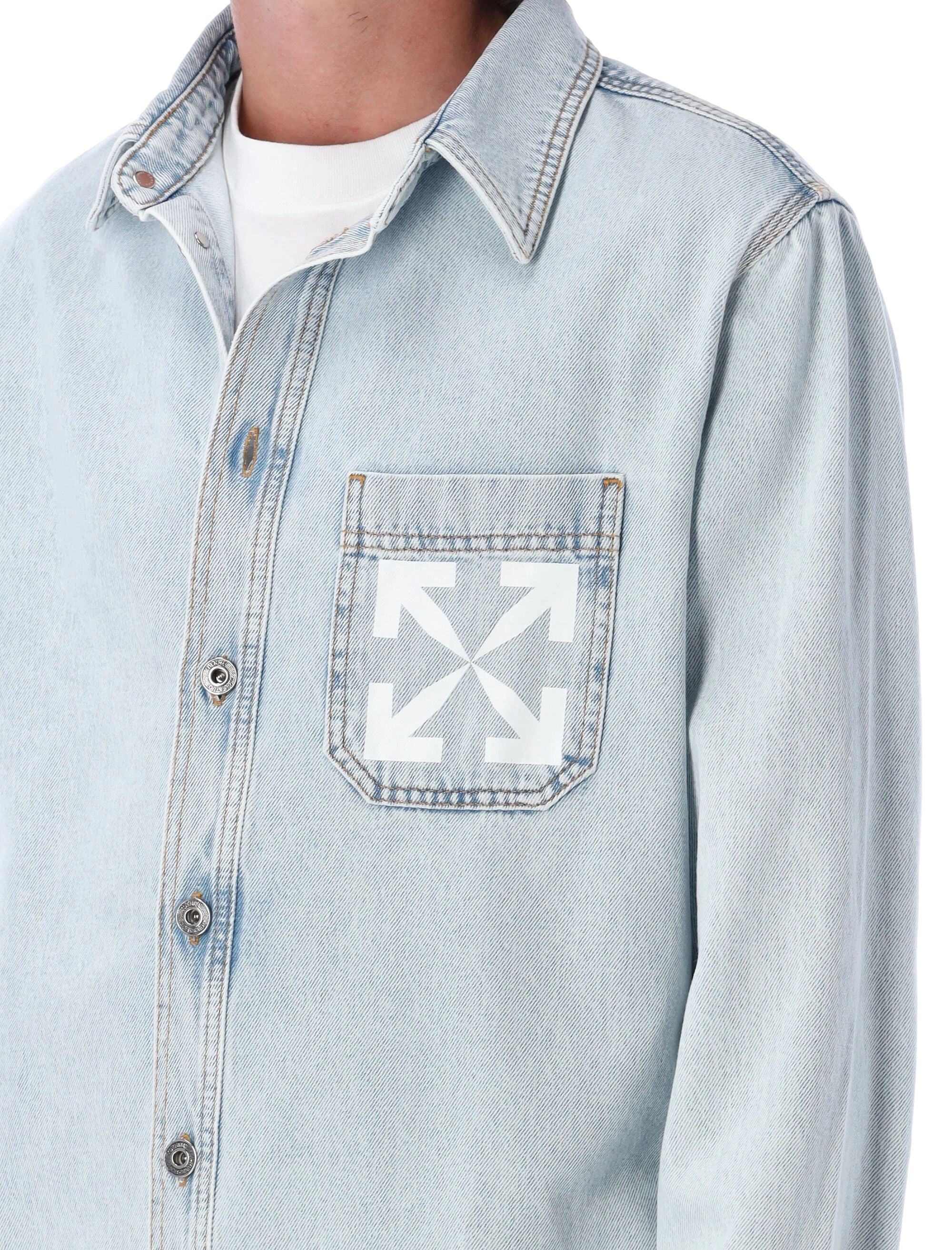 Off-White Buttoned Long-Sleeved Denim Shirt