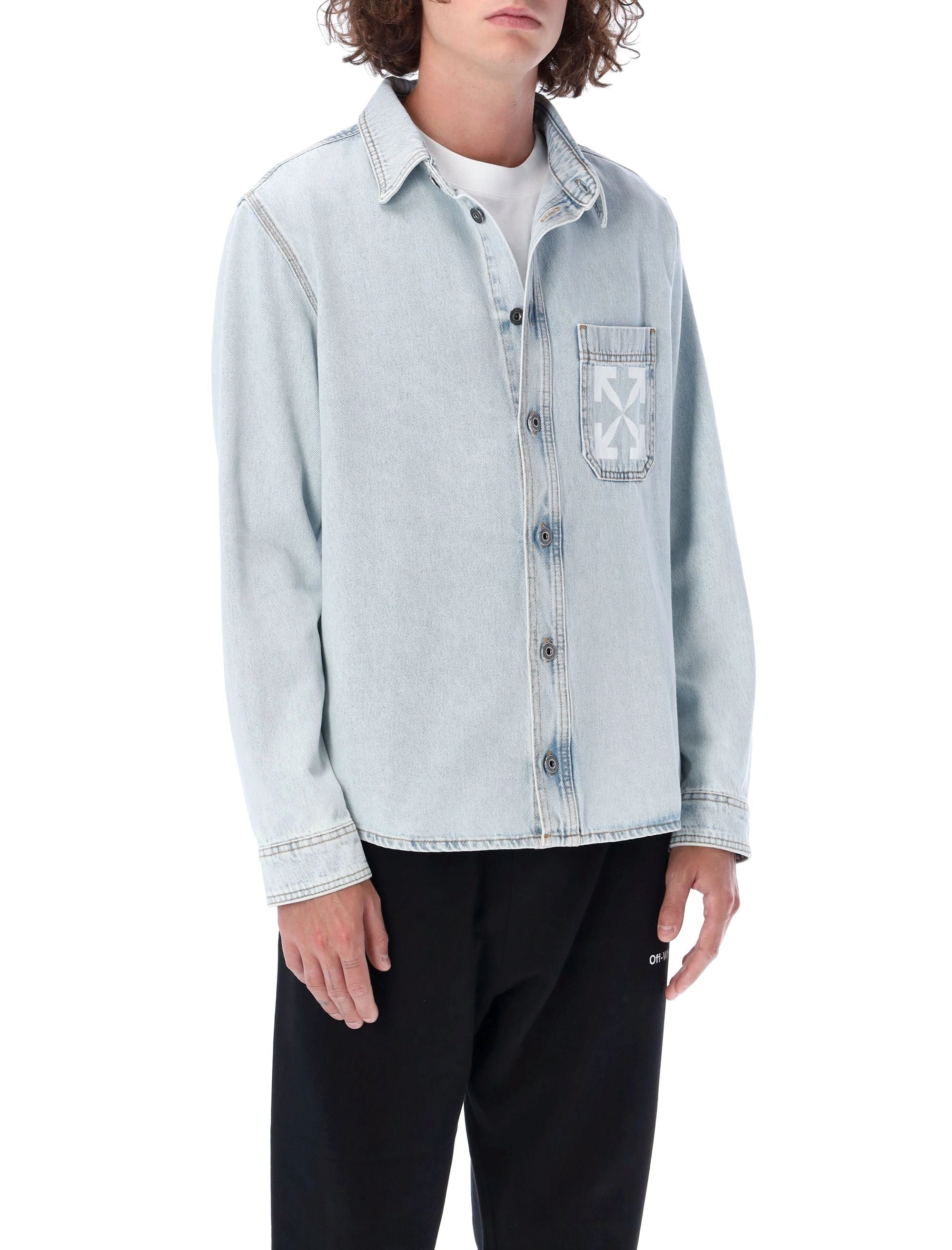Off-White Buttoned Long-Sleeved Denim Shirt