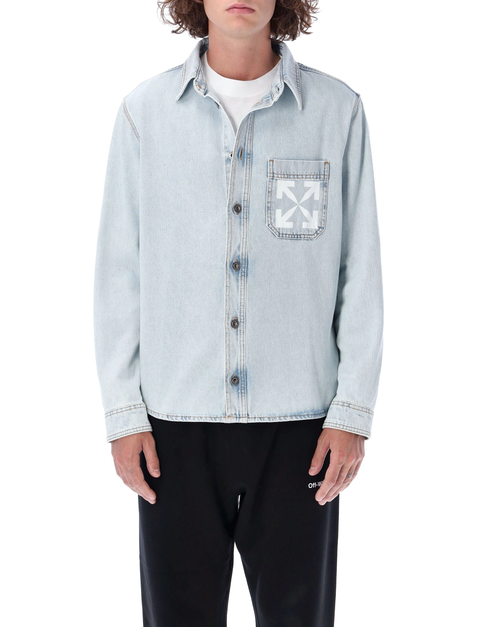 Off-White Buttoned Long-Sleeved Denim Shirt