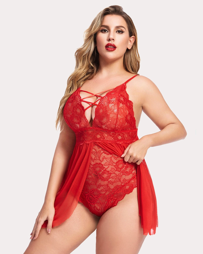 Plus Size Leopard Snap Crotch Babydoll