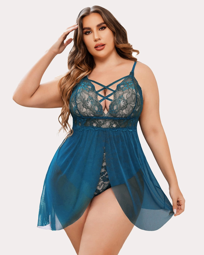 Plus Size Leopard Snap Crotch Babydoll