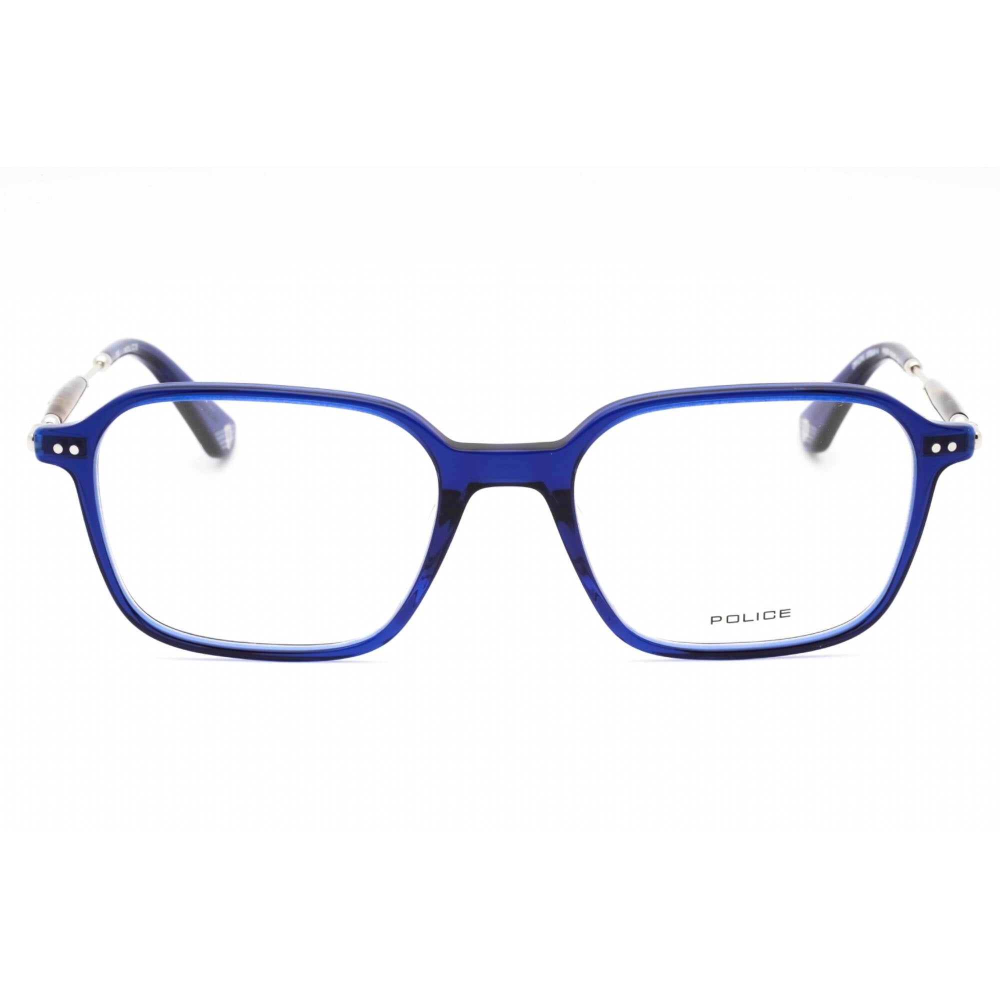 Police Men's Eyeglasses - Shiny Blue Plastic Square Frame Clear Lens | VPLE98 0T31