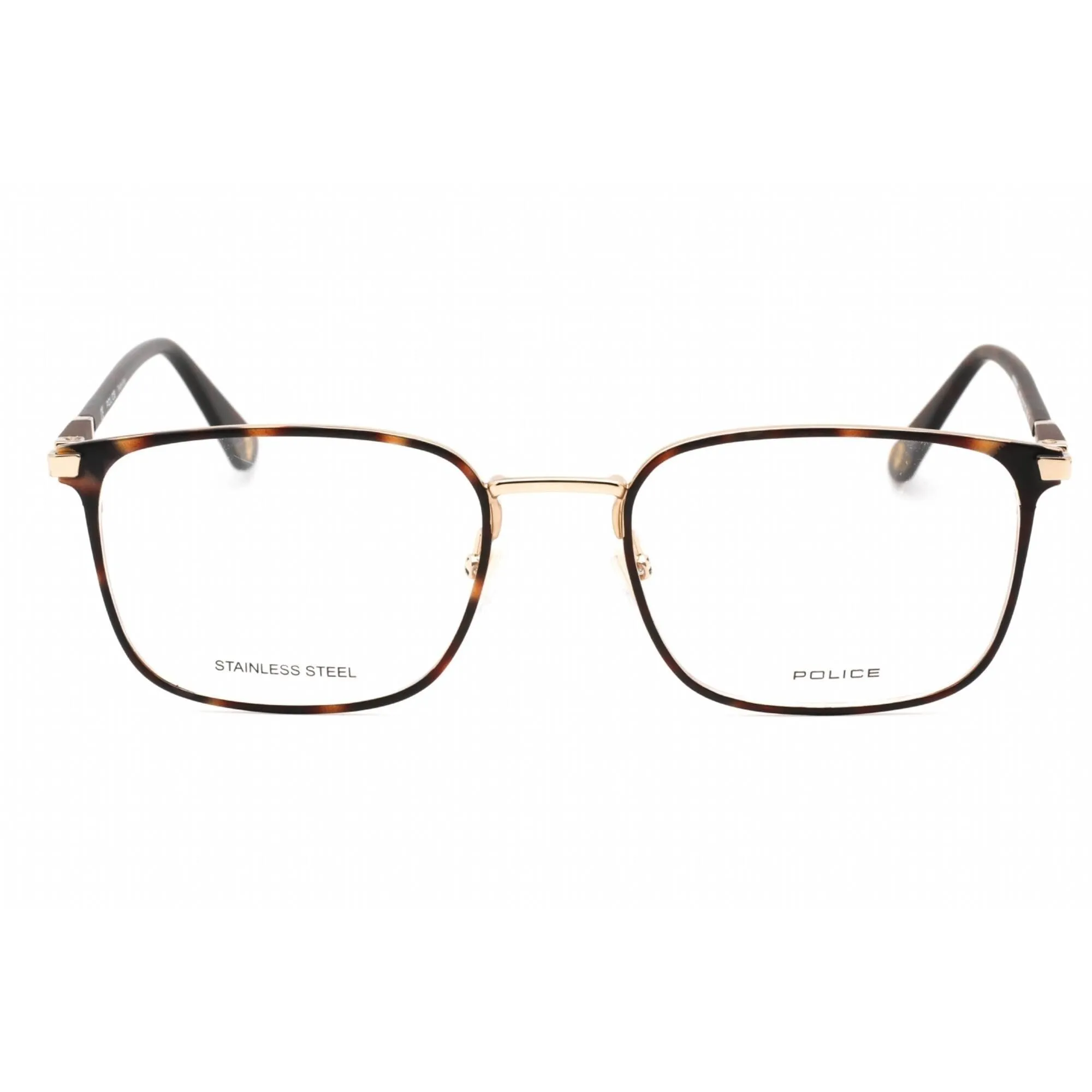 Police Men's Eyeglasses - Shiny Rose Gold w/Havana Metal Rectangular | VPLE96 0393
