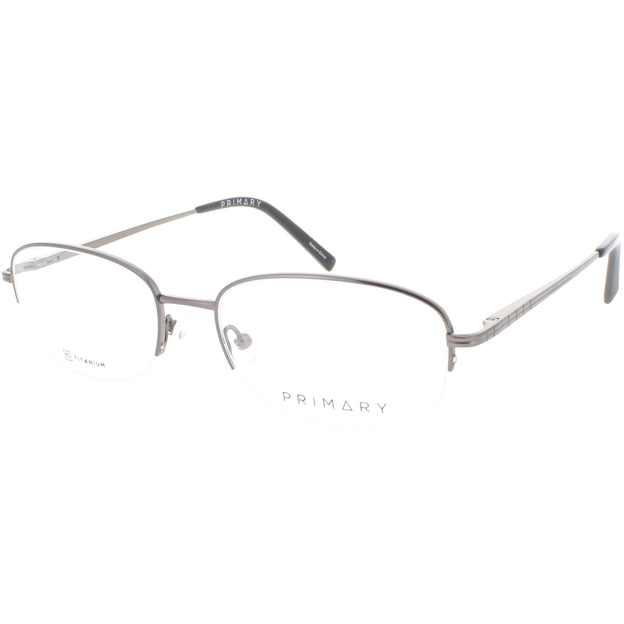Primary Men's Eyeglasses - Demo Lens Metal Oval Shape Half Rim Frame | Pt102 Gunmetal