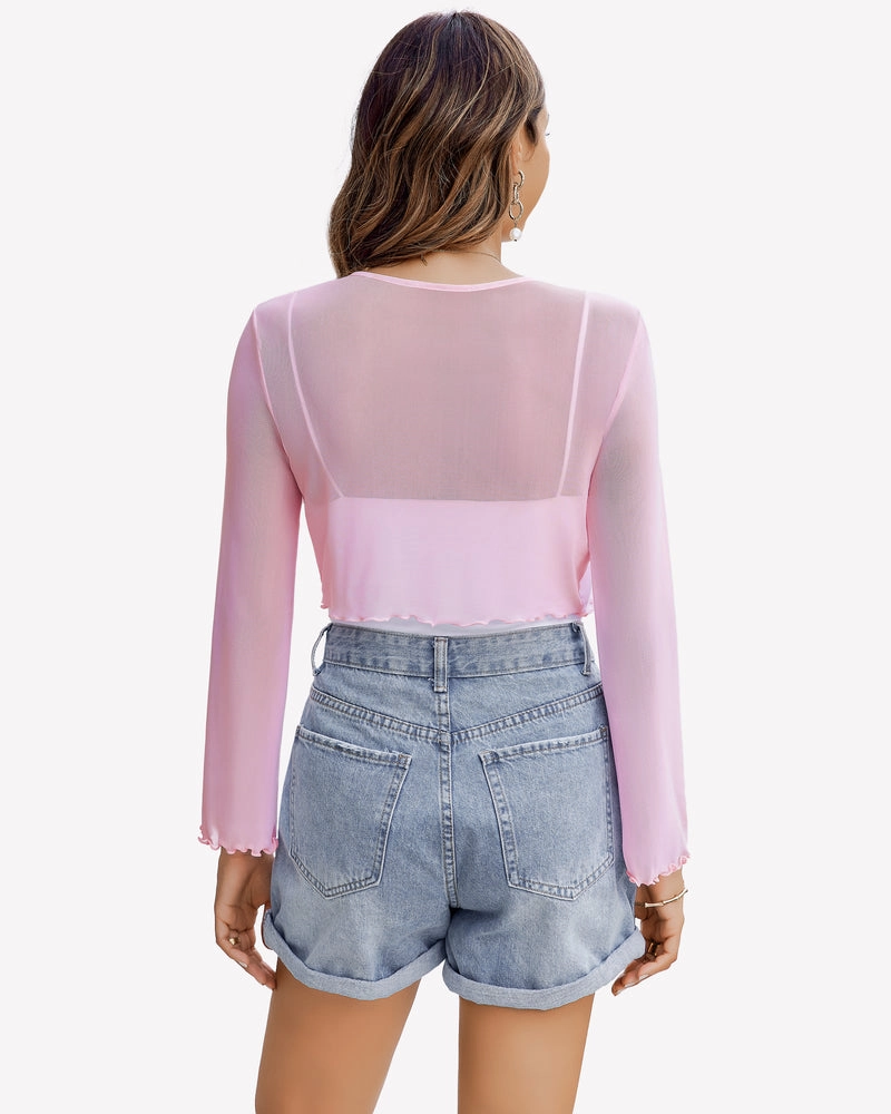 Sheer Shrug Tie Front Mesh Shawl Top