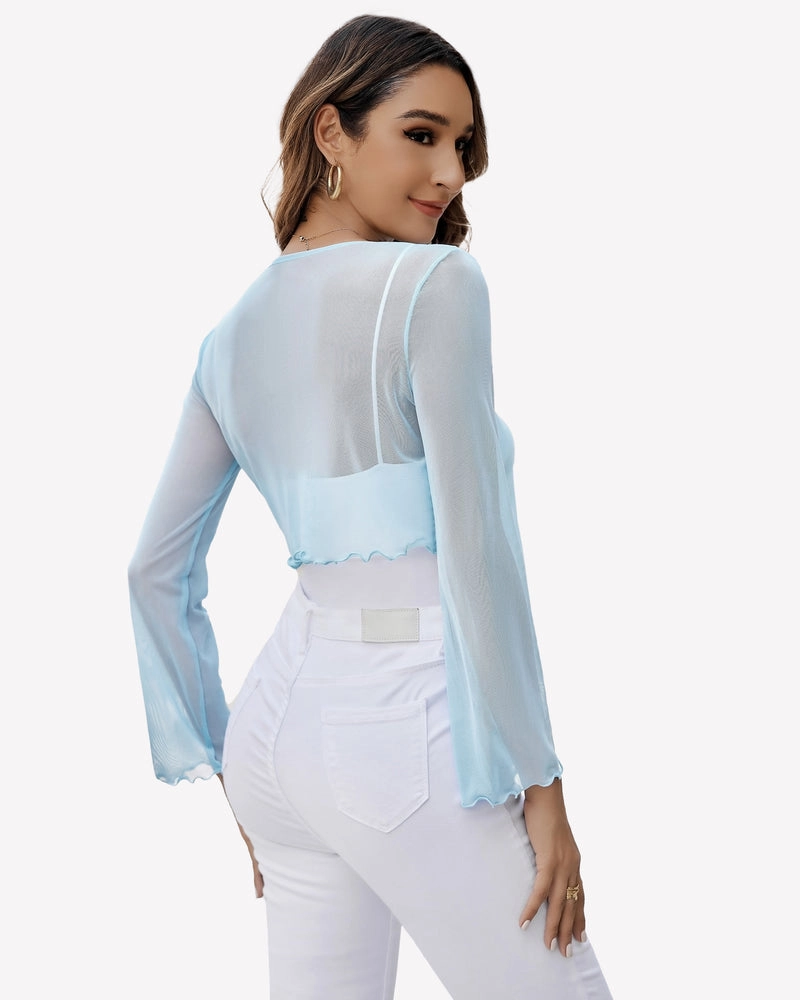 Sheer Shrug Tie Front Mesh Shawl Top