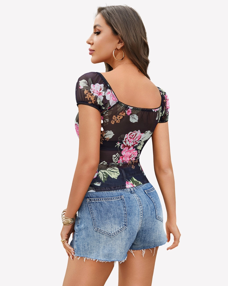 Short Sleeve Sheer Mesh Tops