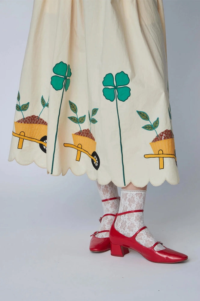 Stella Nova Embroidered Scalloped Ivory Midi Skirt