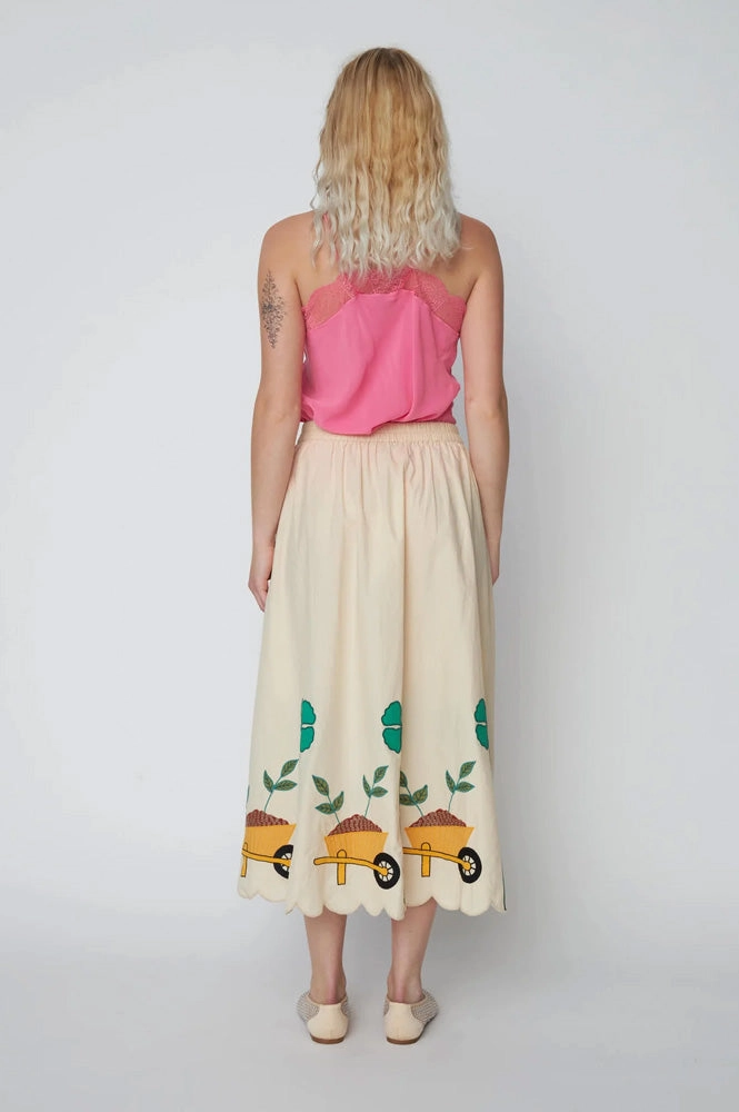 Stella Nova Embroidered Scalloped Ivory Midi Skirt