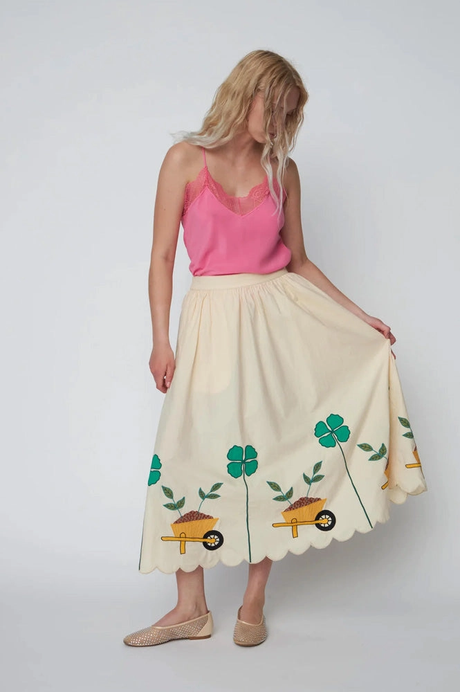Stella Nova Embroidered Scalloped Ivory Midi Skirt
