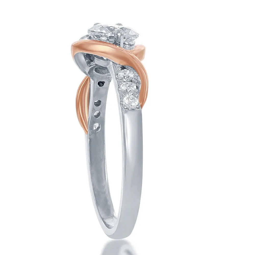 Sterling Silver and Rose GP Us2gether Two-Stone CZ Ring - W-1695