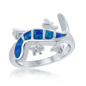 Sterling Silver Blue Inlay Opal Newt Ring - W-1407