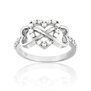 Sterling Silver Center Heart and Heart Infinity Ring - W-9714