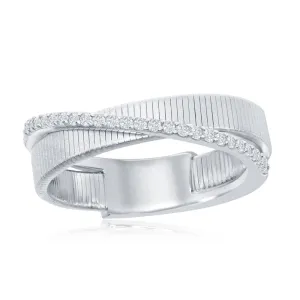 Sterling Silver Designer CZ Ring Bonded with Platinum, Size 9