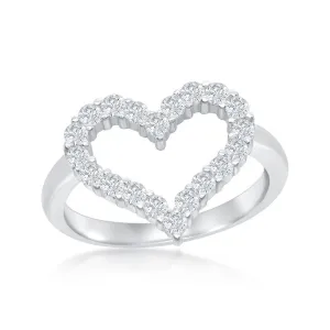 Sterling Silver Open Heart Cubic Zirconia Ring - W-1927