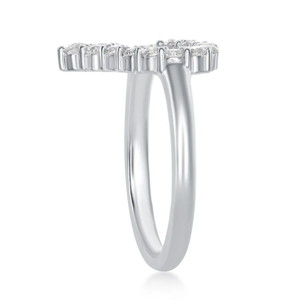 Sterling Silver Open Heart Cubic Zirconia Ring - W-1927