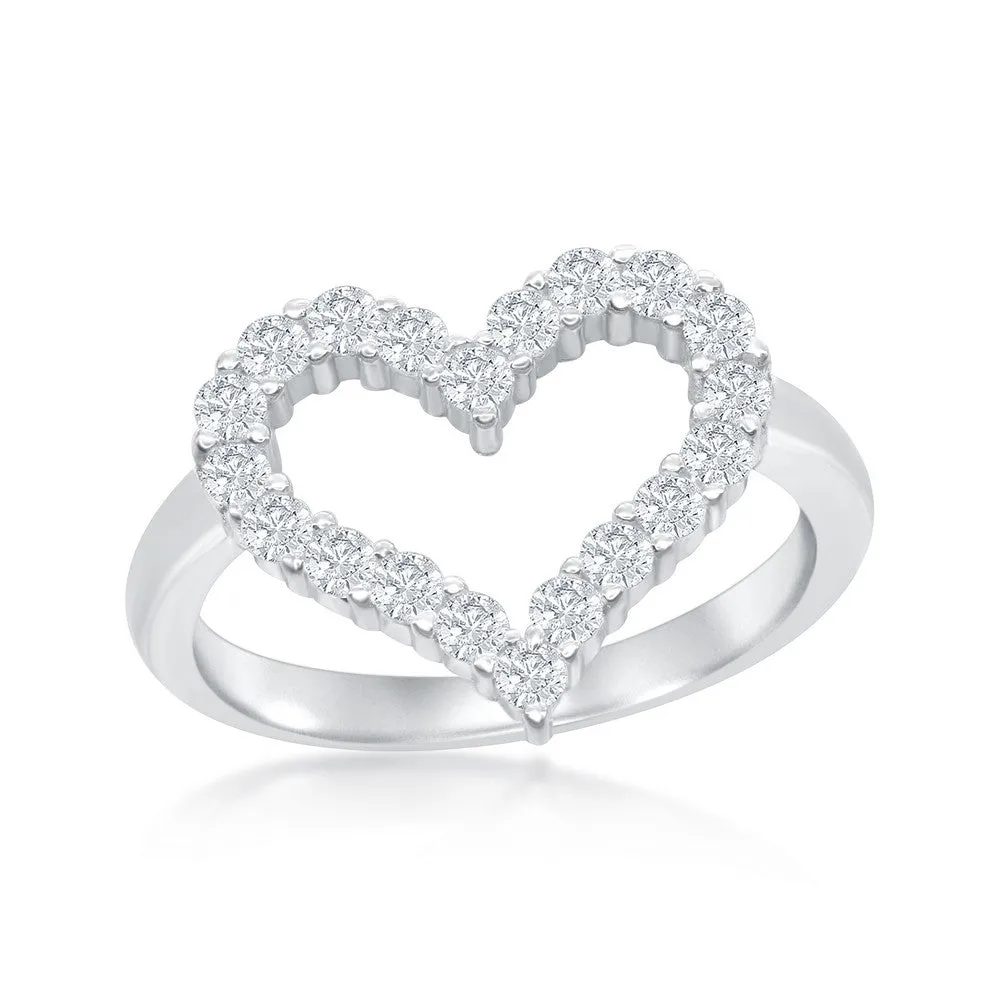 Sterling Silver Open Heart Cubic Zirconia Ring - W-1927