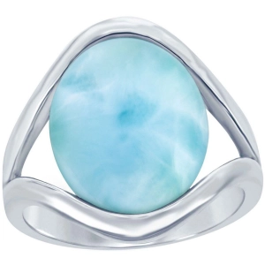 Sterling Silver Oval Larimar with Open Sides Ring, Size 9