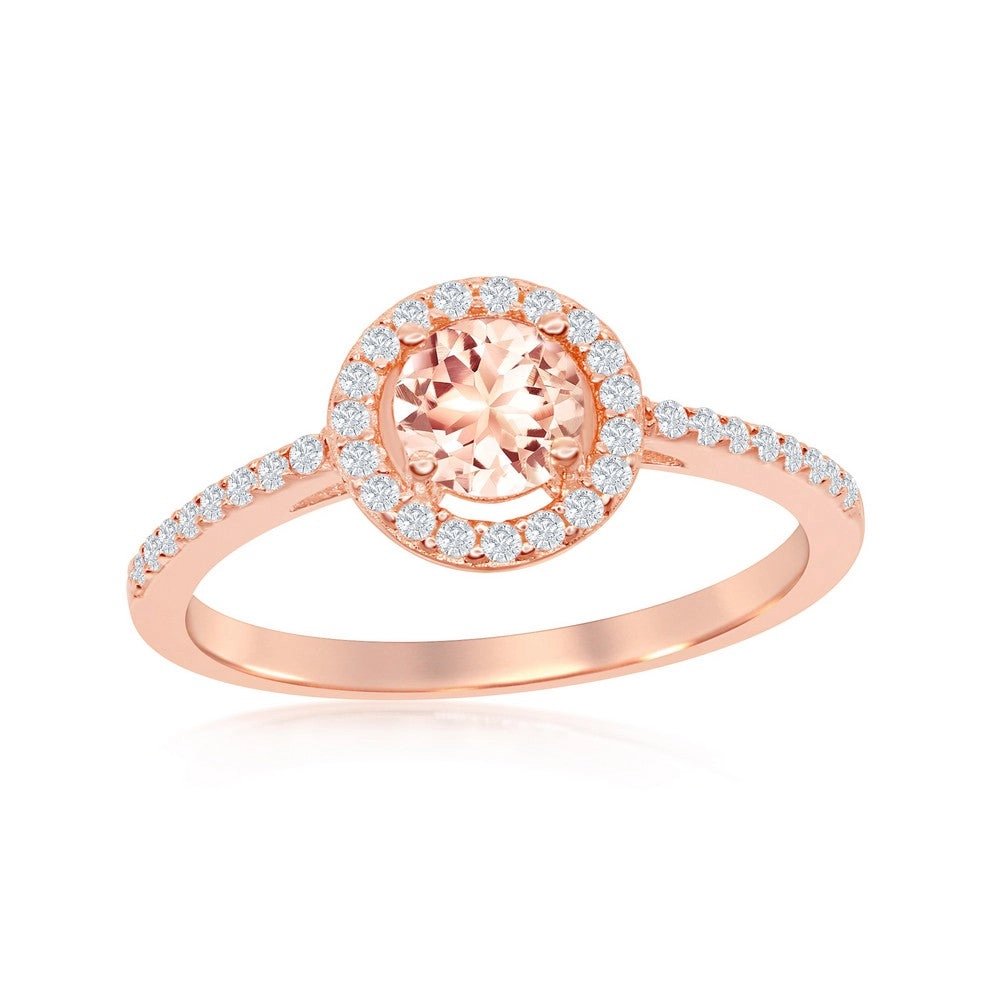 Sterling Silver Rose GP 5mm Morganite CZ Ring - W-1937