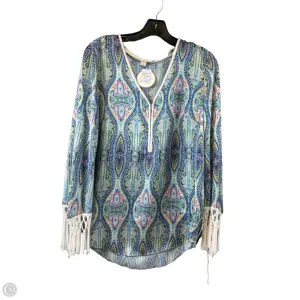Top Long Sleeve By Boston Proper In Blue & Yellow, Size: L